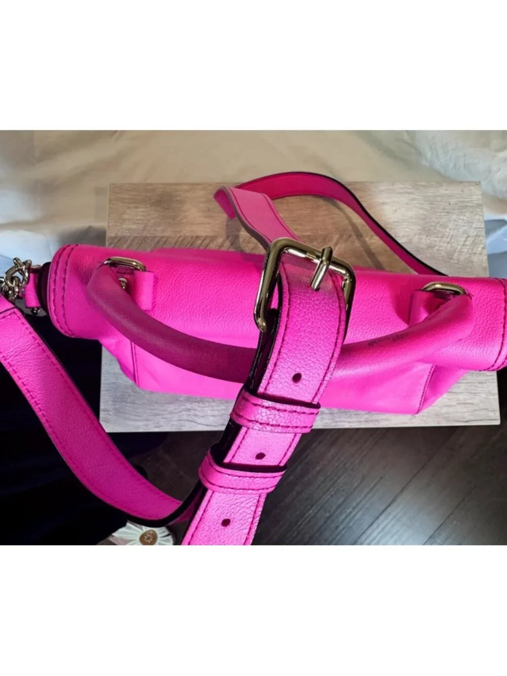 Kate Spade Hot Pink Pebbled Leather Satchel Top Handle Crossbody Bag